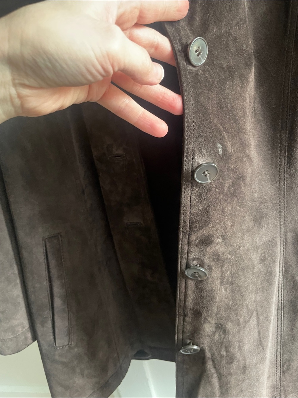 Vintage 90s Chocolate brown suede leather jacket- S/M - Picture 5 of 13